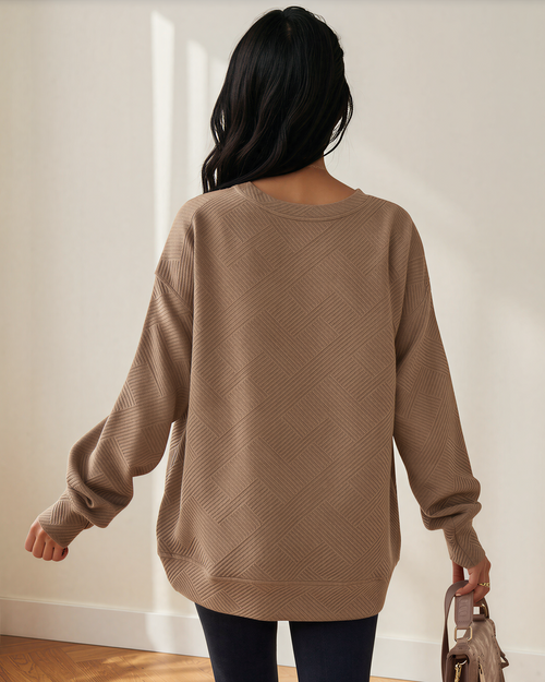 Brynn Textured Round Neck Drop Shoulder Pullover Sweatshirt